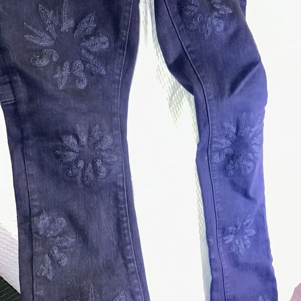 Valabasas Jeans Size 29 Black Skinny Fit 5 Pocket Flower Embroidered Denim